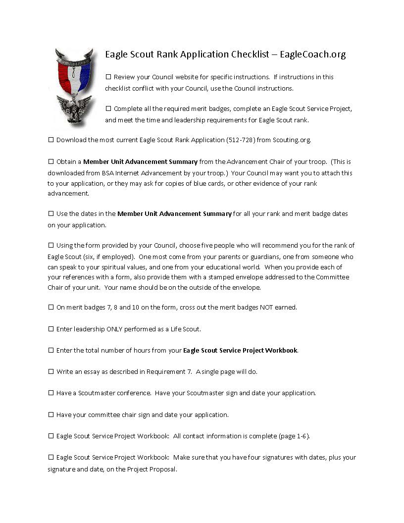 Revised Eagle Application Checklist EagleCoachEagleCoach